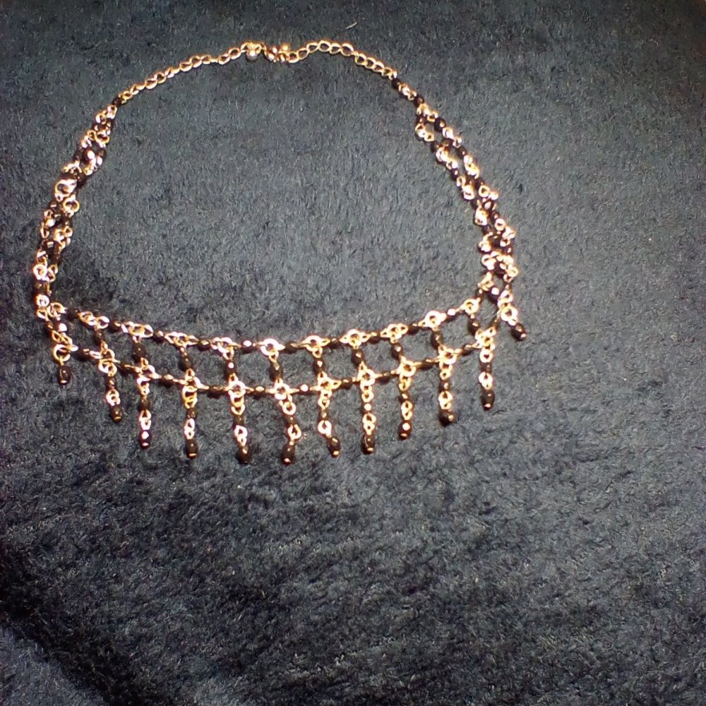 Silver tone and black beads chocker or regular necklace